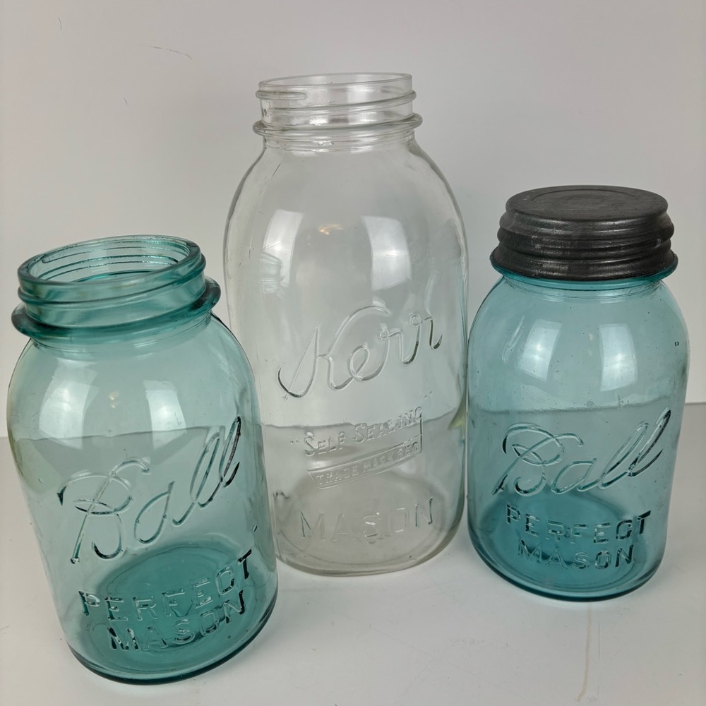 Lot of 3-Antique Mason Jar collection/Ball-Blue/Lg Kerr